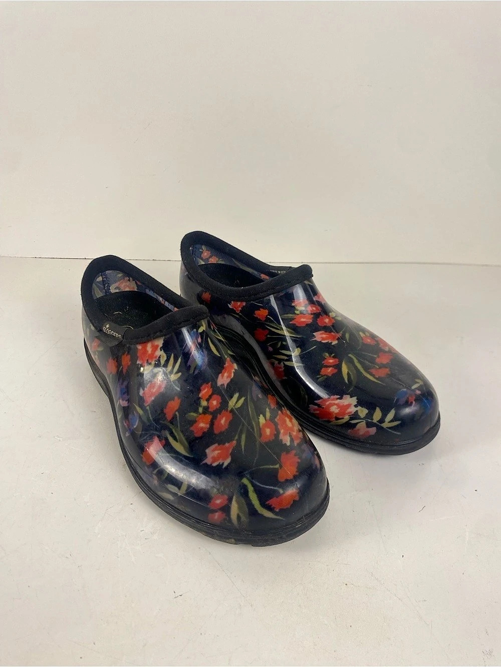 Sloggers Women's Premium Floral Garden Clog Black & Red Size 7